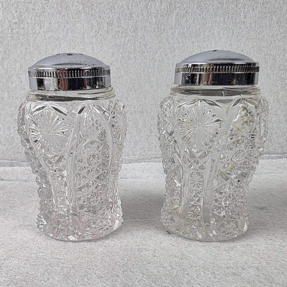 Imperial Glass Cape Cod Salt and Pepper Shakers Vintage Clear Pressed Glass Set